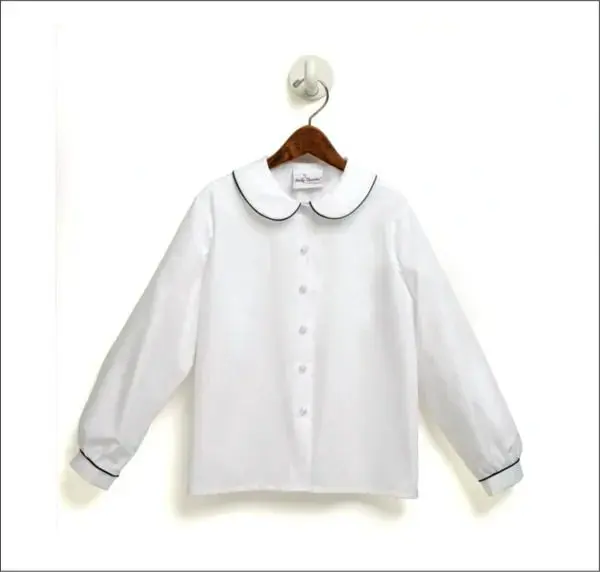 GIRLS BLOUSE LONG SLEEVE PIPED white color