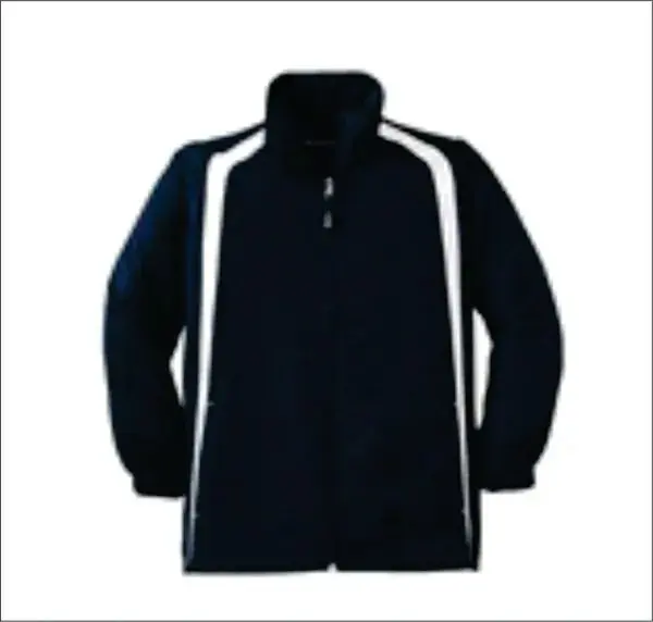 Blue and white full-zip warm-up jacket.