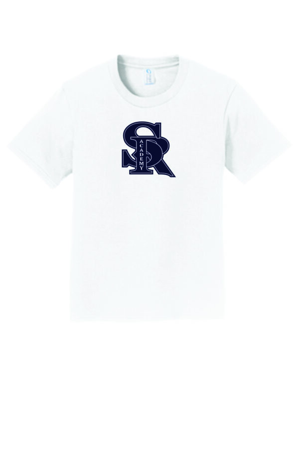 White t-shirt with SR Academy logo.