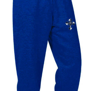 Blue sweatpants with logo design.