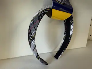 Plaid patterned headband on display.